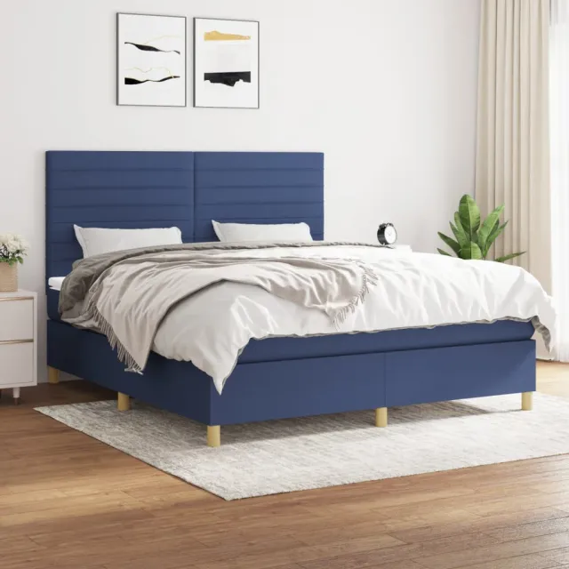 vidaXL Boxspring met matras stof blauw 160x200 cm