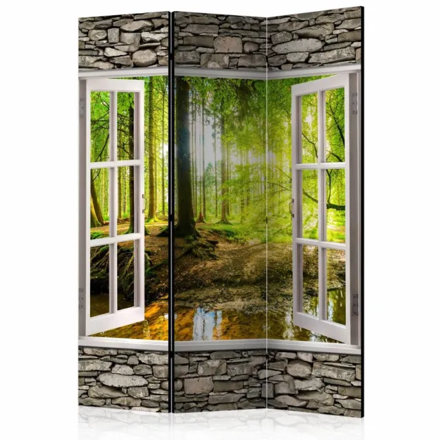 karo-art Vouwscherm - Uitzicht op bos 135x172cm gemonteerd geleverd, dubbelzijdig geprint (kamerscherm) Multikleur