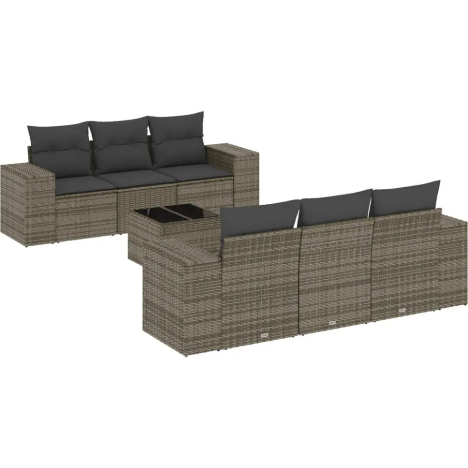 vidaXL 7-delige Loungeset met kussens poly rattan grijs