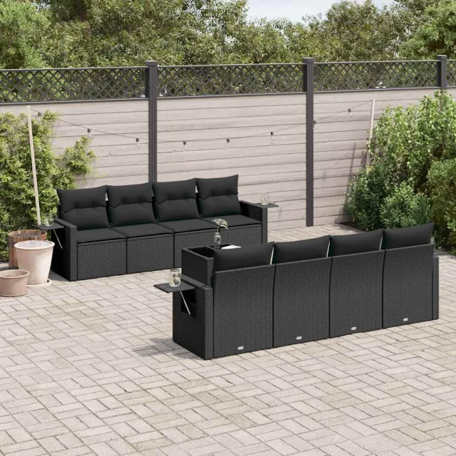vidaXL 9-delige Loungeset met kussens poly rattan zwart, foto 2