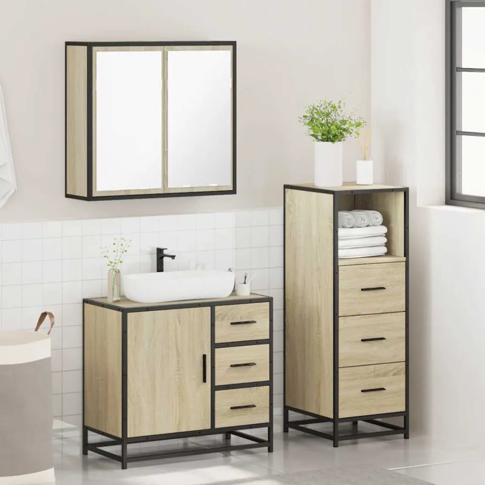 vidaXL 3-delige Badkamermeubelset bewerkt hout sonoma eikenkleurig, foto 4