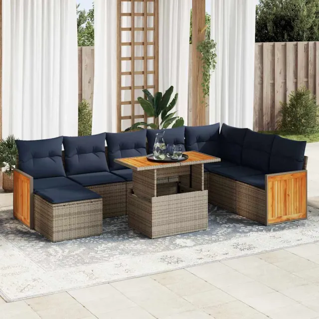 vidaXL 11-delige Loungeset met kussens poly rattan acacia grijs, foto 2