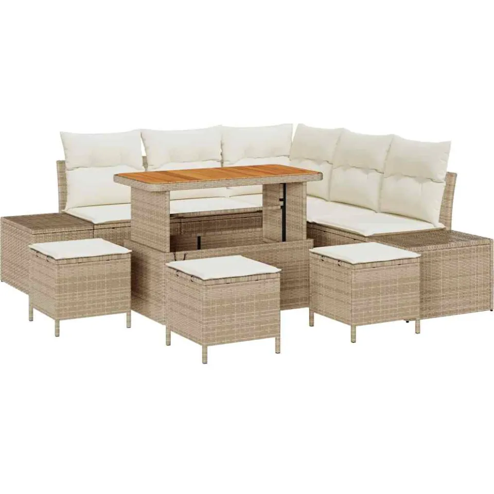 vidaXL Tuinbankenset 9 st Beige poly rattan, foto 4