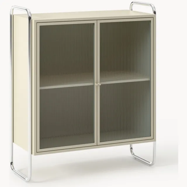 Westwing Collection Metalen vitrinekast Robyn beige, zilverkleurig