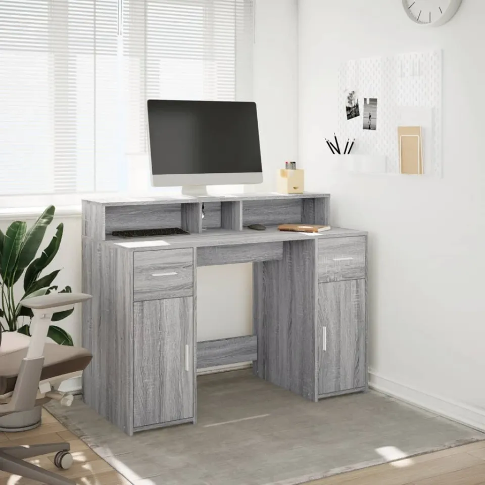 vidaXL Bureau Grijs Sonoma 120 x 55 x 91 cm Bewerkt hout, foto 2