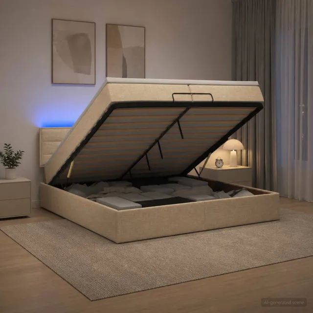 vidaXL Ottoman Bed met Matrassen en LED Crèmekleurig 200 x 200 cm Stof