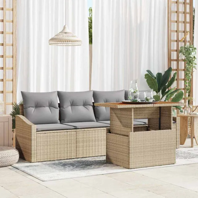 vidaXL Tuinbankenset 5 st Beige Poly riet, foto 2