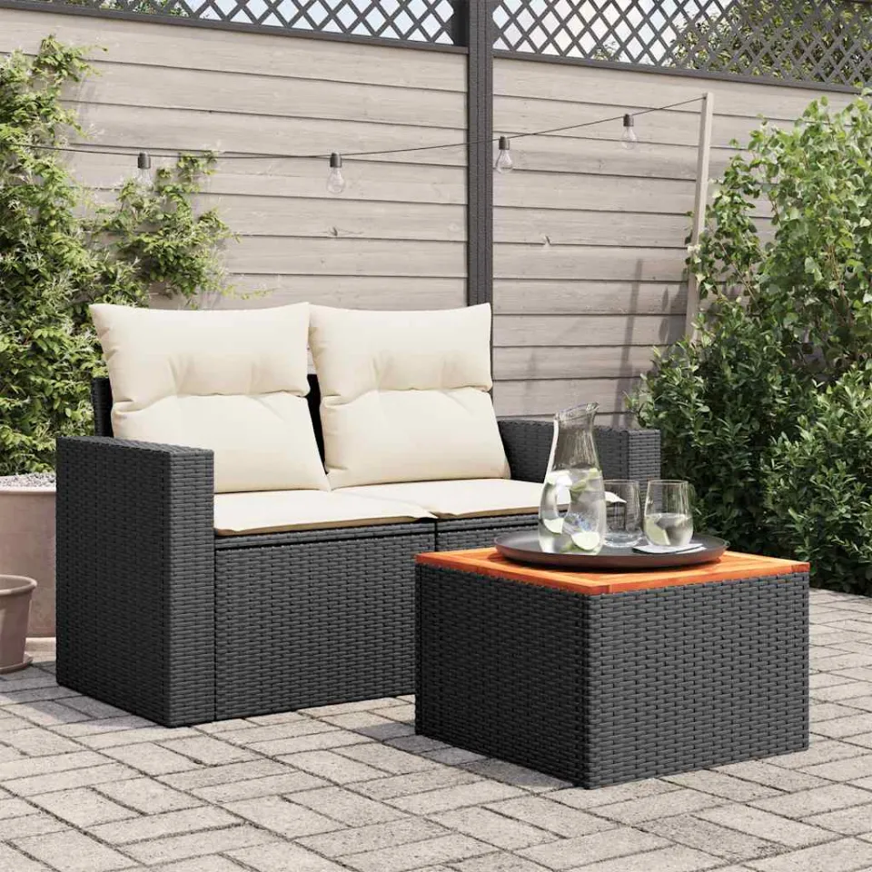 vidaXL Tuintafel zwart 55x55x37 cm poly rattan en acaciahout, foto 2