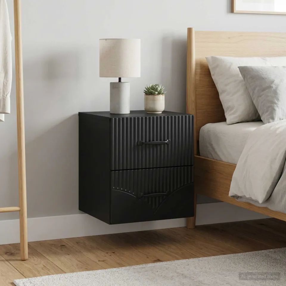 vidaXL Wandbeugel Bedkast 2 st Zwart 34,5 x 33 x 40 cm Bewerkt hout, foto 4