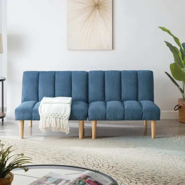 MODFU Slaapbank Met 3-Voudig Verstelbare Rugleuning - Uitklapbaar - 167x82x72 Cm - Ribfluweel Blauw - Moderne Bank Voor Woonkamer Of Werkkamer