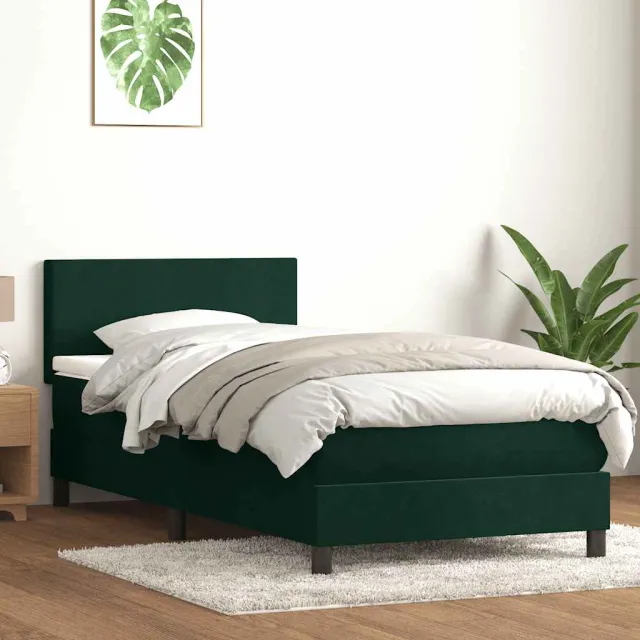 vidaXL Boxspring met matras en LED fluweel donkergroen 80x220 cm