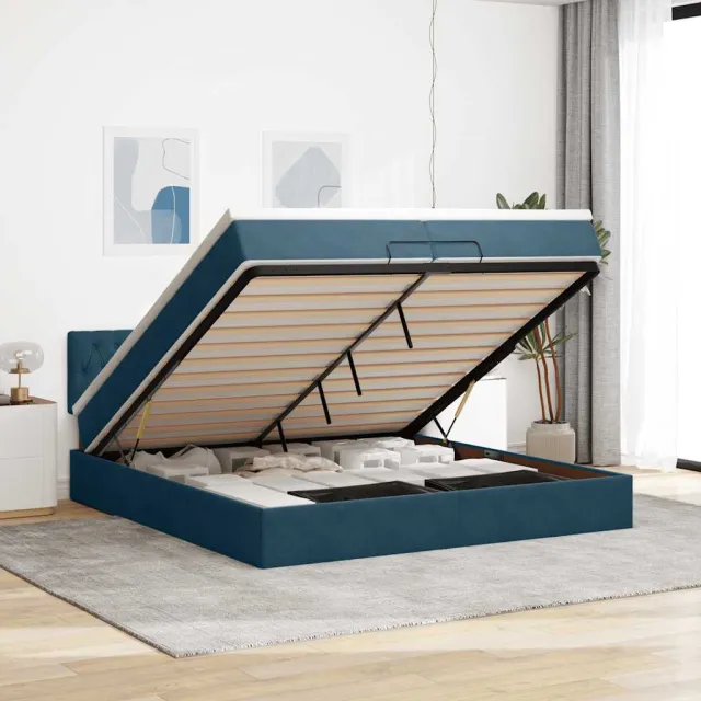 vidaXL Ottoman bed met matras 200x200 cm fluweel donkerblauw blauw