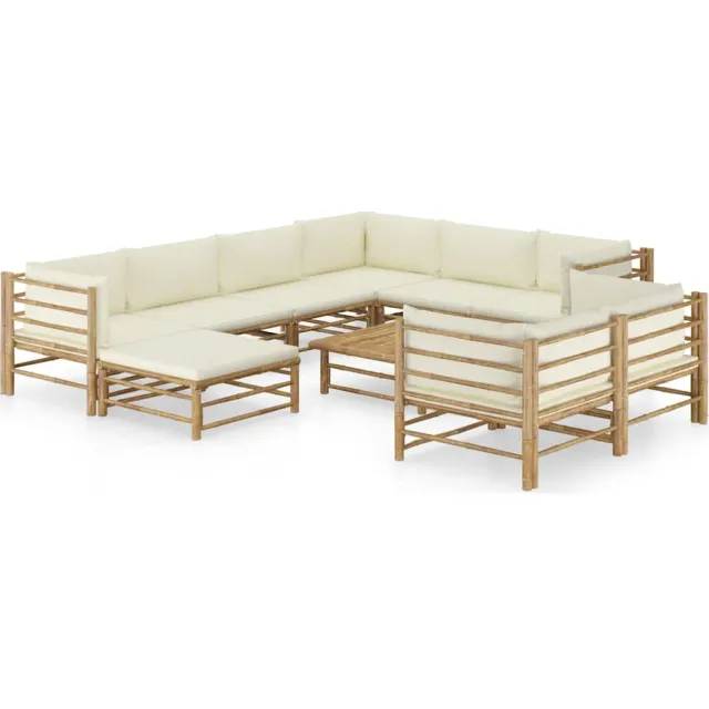vidaXL 10-delige Loungeset met crèmewitte kussens bamboe