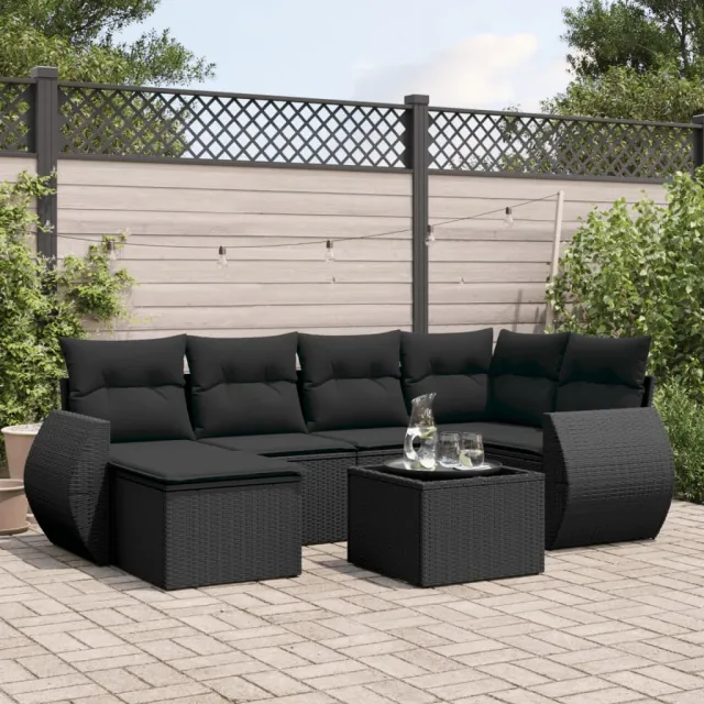 vidaXL 7-delige Loungeset met kussens poly rattan zwart, foto 2