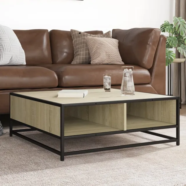vidaXL Salontafel 80x80x30 cm bewerkt hout en metaal sonoma eikenkleur, foto 2