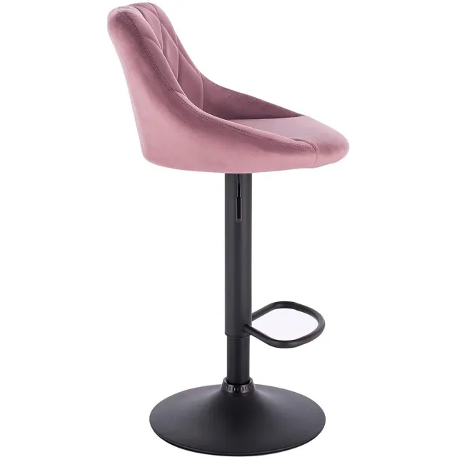 Dripio Designer Barkruk Fayza - Met rugleuning - Stevig - Ergonomische barstoel - Velvet - Zithoogte 60 - 82cm - Roze - Set van 1 - Keuken en bar - In hoogte verstelbaar