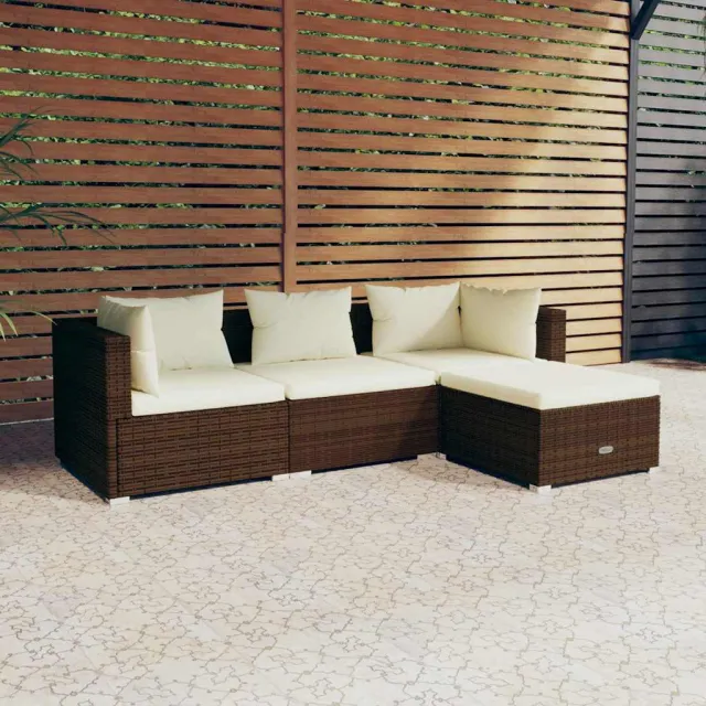 vidaXL 4-delige Loungeset met kussens poly rattan bruin, foto 2
