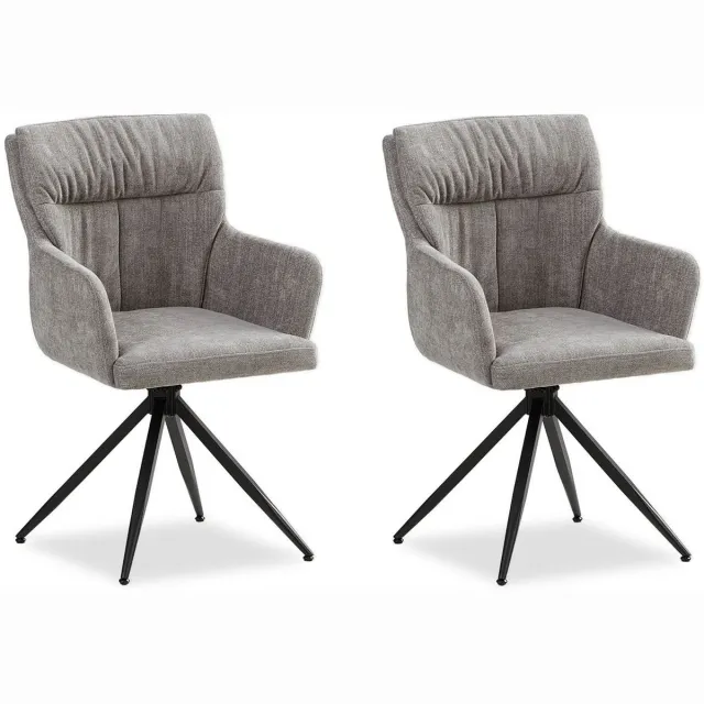 Homestyle4u Eetkamerstoelen - Set van 2 - Draaibaar - met armleuningen - Grijs - Linnen