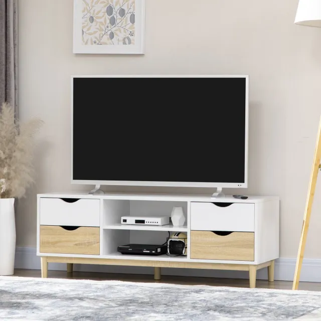 ECTEATOY TV-meubel - Met 4 lades - 2 opbergvakken en kabeldoorvoer - voor tv's tot 55 inch - 120 x 40 x 44,5 cm - eiken