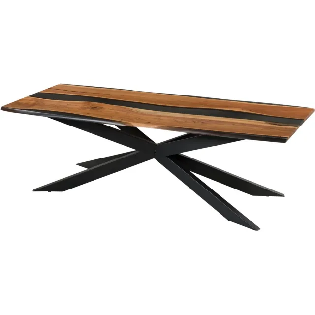 MASSIVMOEBEL24 .DE EPOXY Unikat #1 eettafel blank gelakt massief hout acacia met epoxyhars