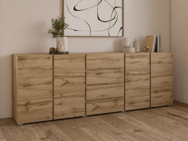 Mobistoxx Dressoir ASYMI 4 deuren 2 lades 222 cm wotan eik