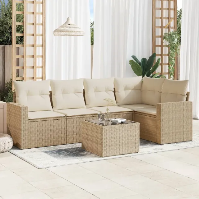 vidaXL 6-delige Loungeset met kussens poly rattan beige, foto 2