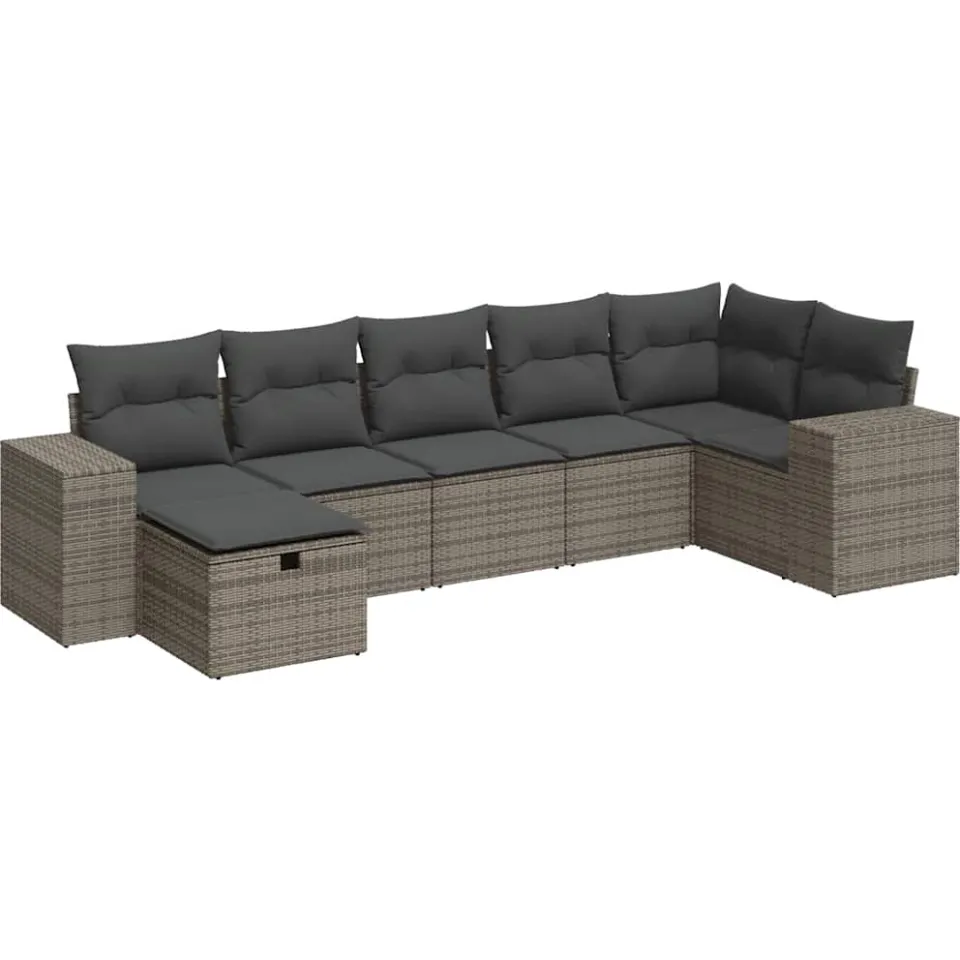 vidaXL 7-delige Loungeset met kussens poly rattan grijs, foto 3