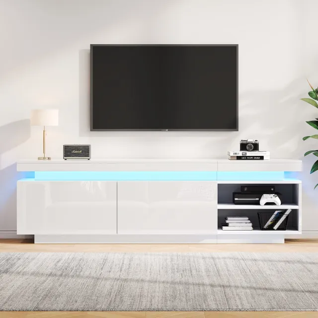 Maisentiel Wit tv-meubel met ledverlichting en opbergruimte - 170 x 35 x 50 cm