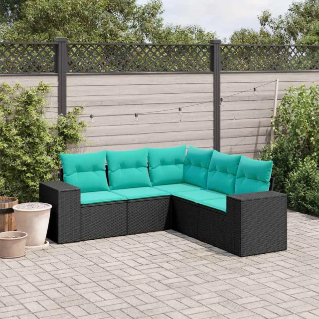 vidaXL 5-delige tuinbankset met kussens van zwart polyrotan, foto 2