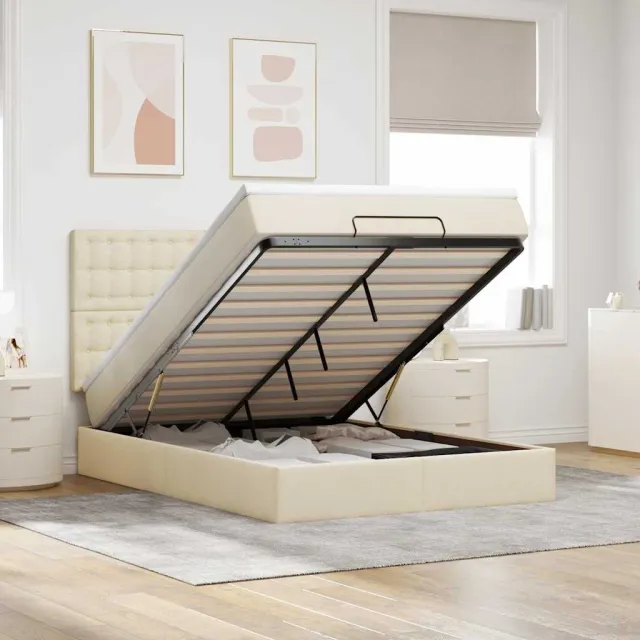 vidaXL Ottoman bed met matras 140x190cm stof crèmekleurig