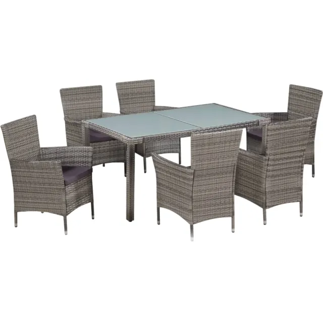 vidaXL 7-delige Tuinset met kussens poly rattan grijs