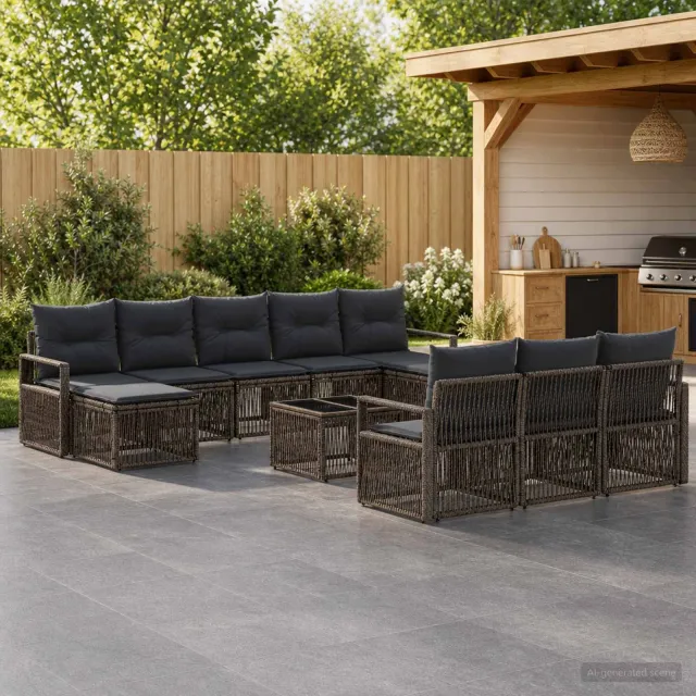 vidaXL Tuinbankenset 11 st Grijs poly rattan, foto 2