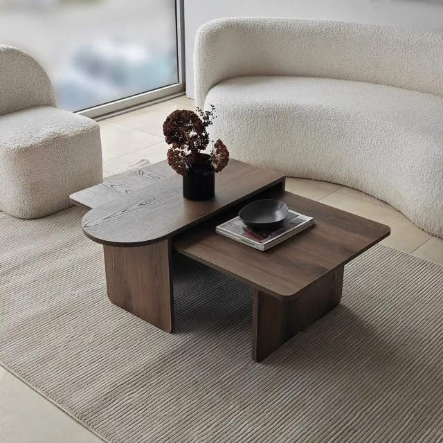 Skye Decor , Salontafelset, Paris - Bronze, Walnut, Gemelamineerde spaanplaat, Brons & Walnoot, 82 x 60 x 35 cm