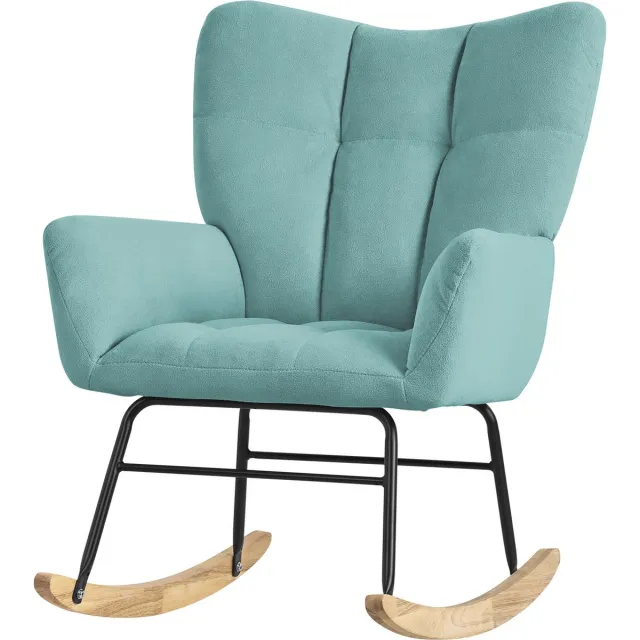 ml-design schommelstoel salie, schommelstoel met bekleding in badstof-look, gestoffeerde schommelstoel met houten sledes, relaxfauteuil met armleuningen voor woonkamer/slaapkamer/balkon