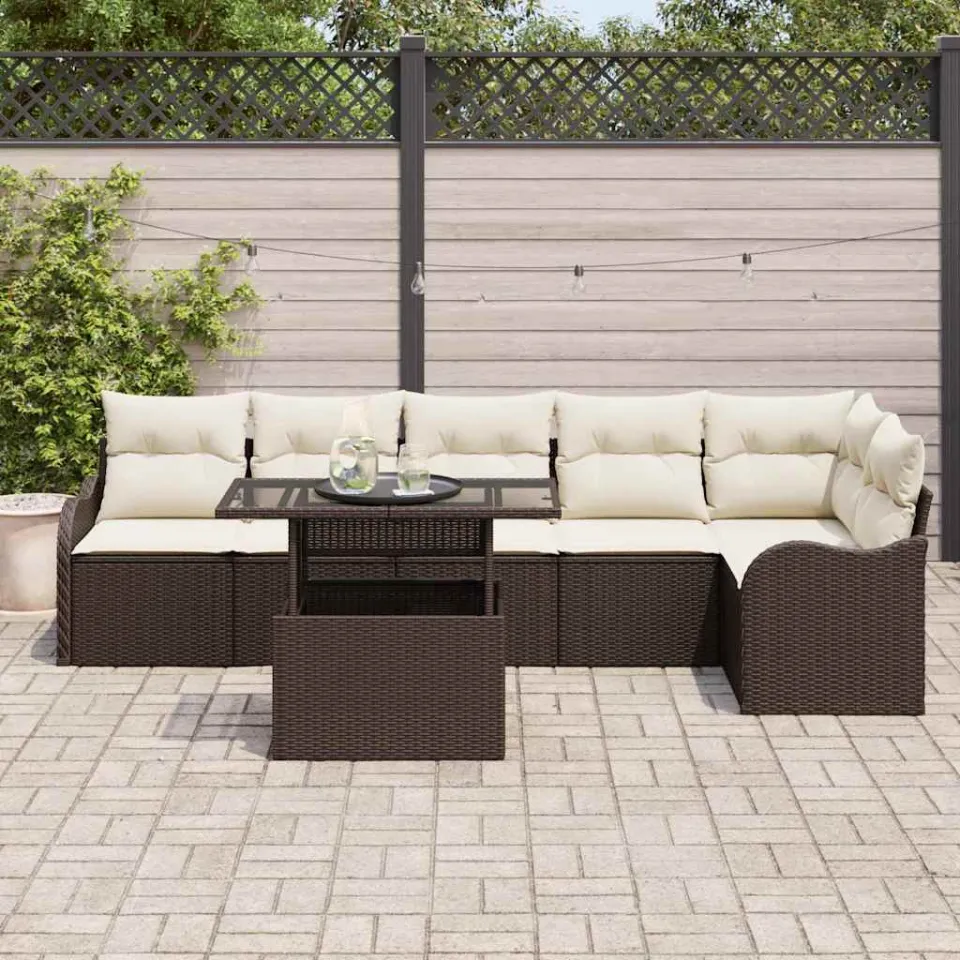 vidaXL Bankstel 7 st Bruin Poly riet, foto 3