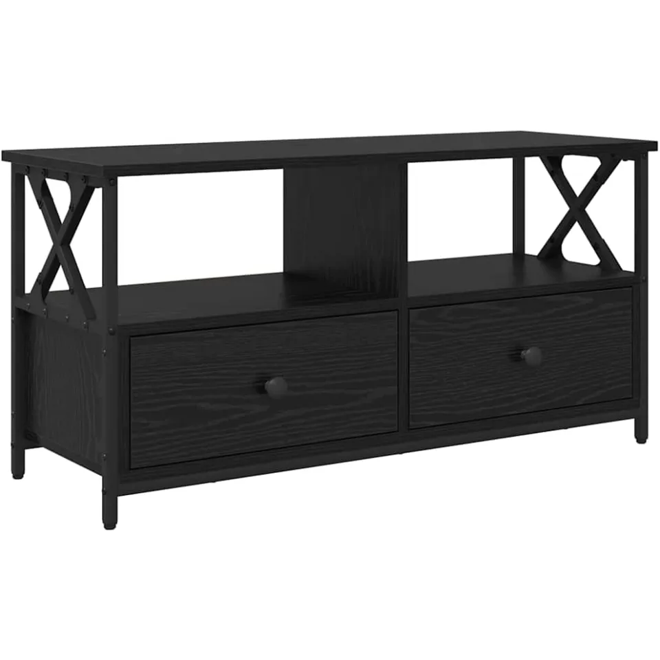 vidaXL TV-kast Zwart Eiken 90 x 33 x 45 cm Engineered hout en staal, foto 3