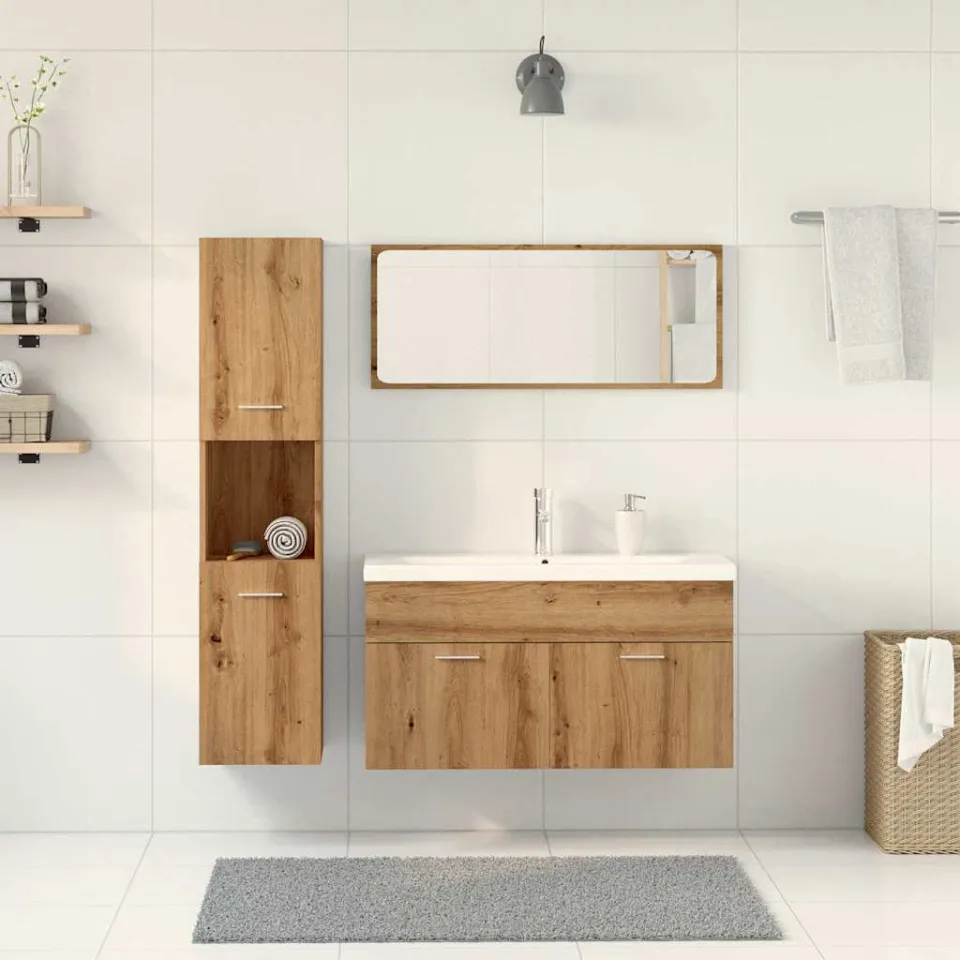 vidaXL 5-delige Badkamermeubelset bewerkt hout artisanaal eikenkleur, foto 2