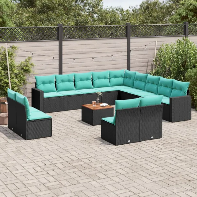 vidaXL 14-delige Loungeset met kussens poly rattan zwart, foto 2