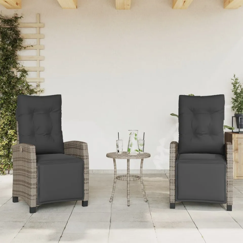 vidaXL 3-delige Bistroset met kussens poly rattan grijs, foto 2