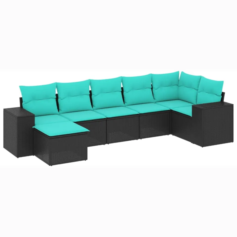 vidaXL 7-delige tuinbankset met kussens van zwart polyrotan, foto 3