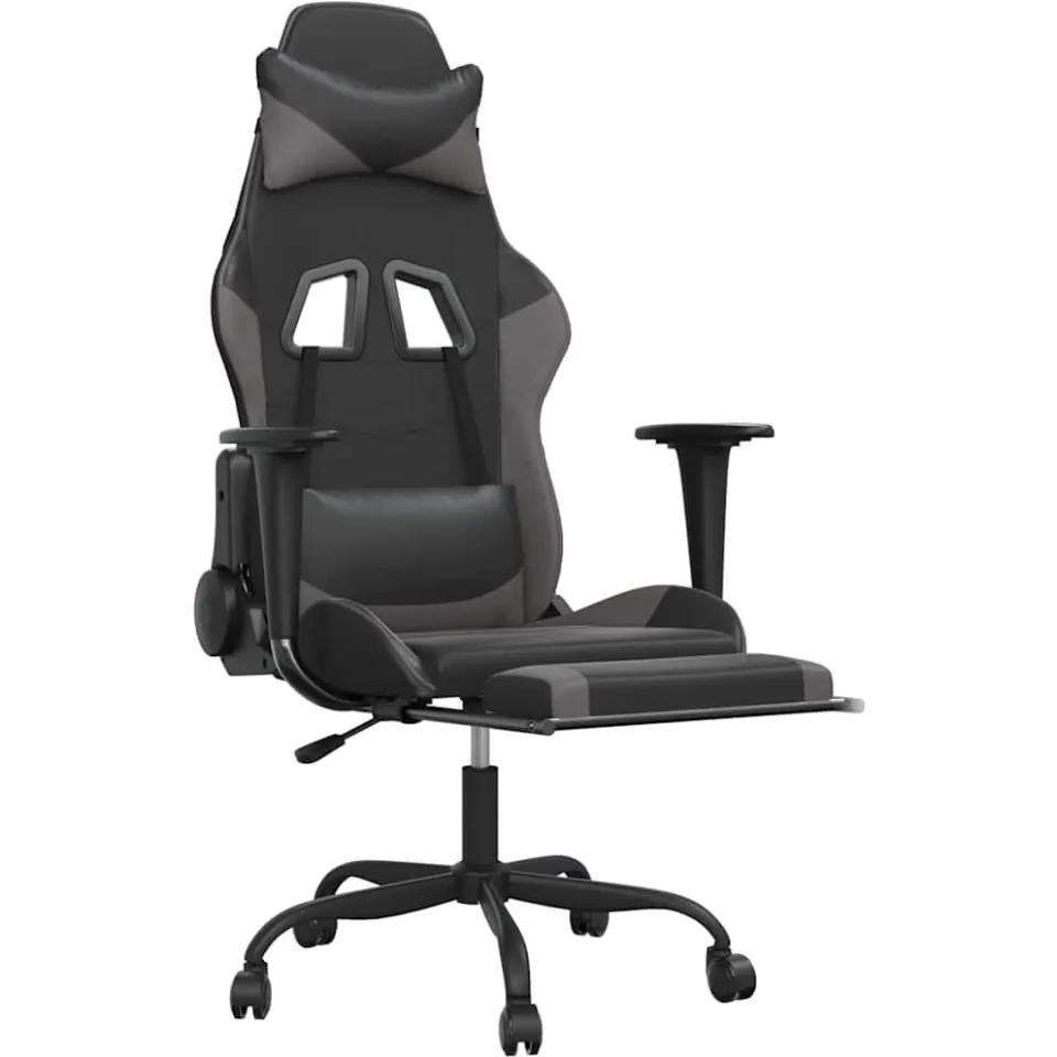 vidaXL Massage gamestoel met voetensteun kunstleer zwart en grijs