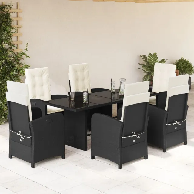 vidaXL 7-delige Tuinset met kussens poly rattan zwart, foto 2