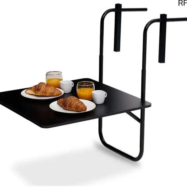 RFWR Inklapbare Balkontafel - Ruimtebesparend - Verstelbaar - Zwart - 60 x 60 CM