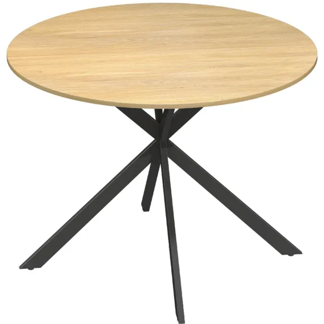 ZYLARO Eettafel - Rond Voor 4 Personen - Keukentafel In Industriële Stijl - Stalen Poten - Voor Eetkamer En Keuken - Eiken