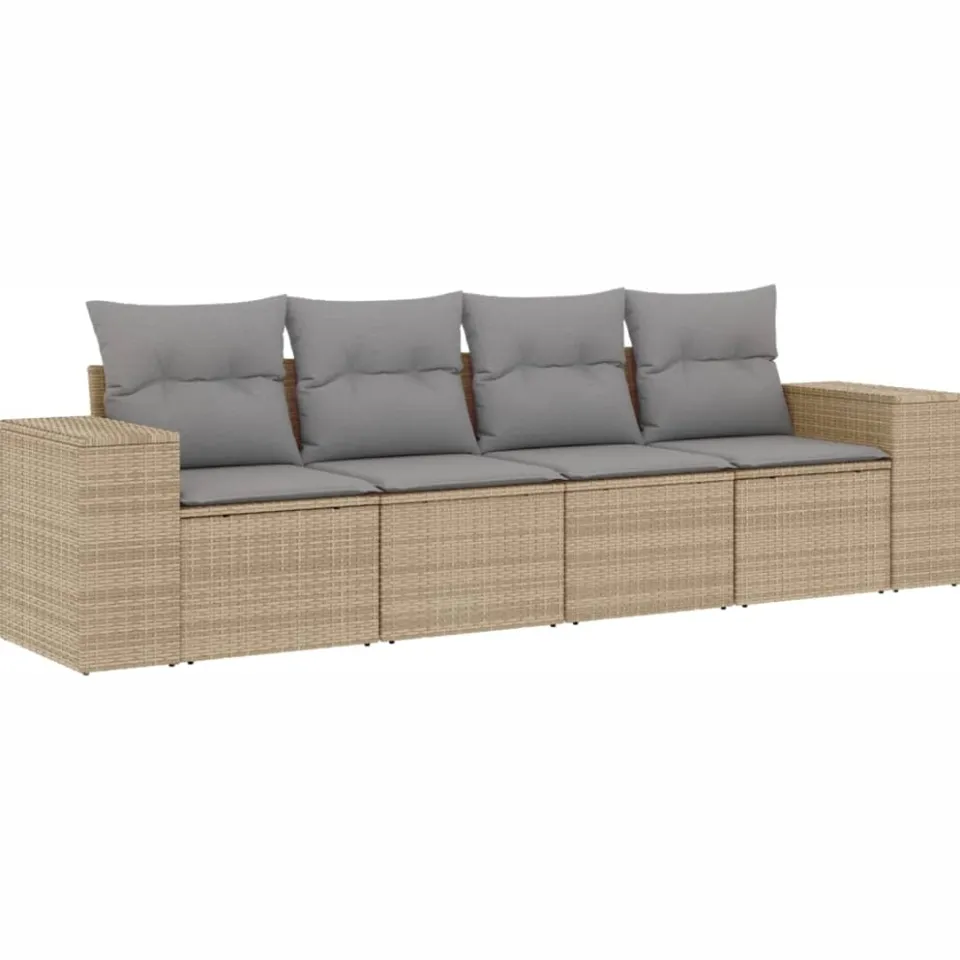 vidaXL 4-delige Loungeset met kussens poly rattan beige, foto 3