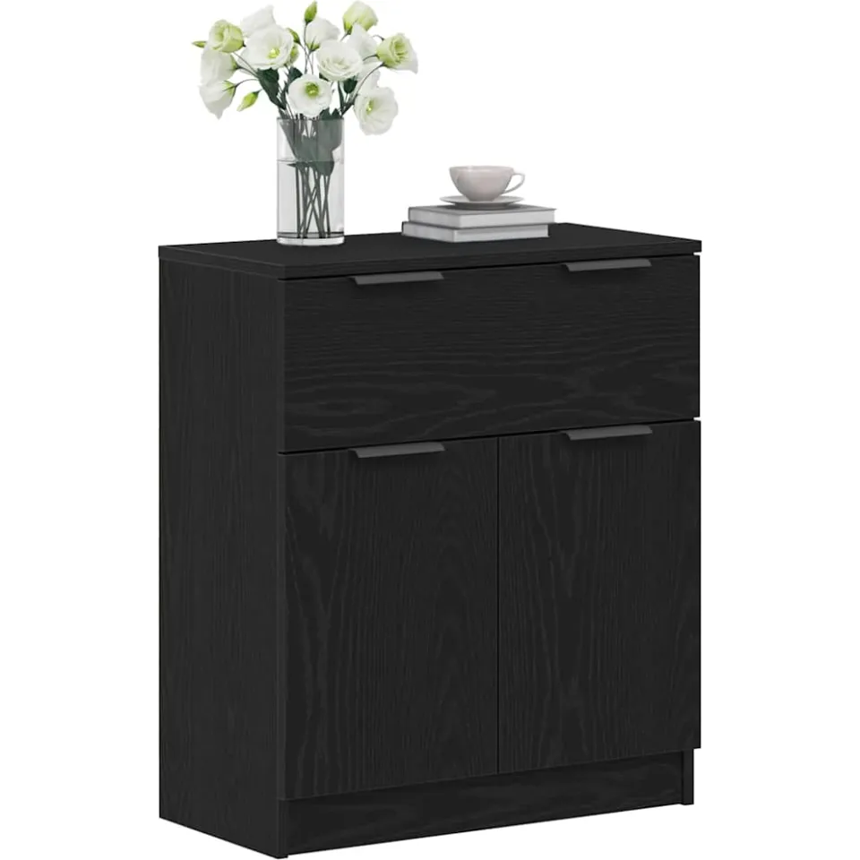 vidaXL Dressoir Zwart Eiken 60 x 30 x 70 cm Bewerkt hout, foto 3