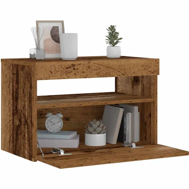 vidaXL Nachtkastje met LED 60x35x40 cm bewerkt hout oud hout Bruin