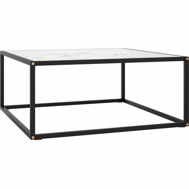 vidaXL Salontafel met wit marmerglas 80x80x35 cm zwart, foto 2
