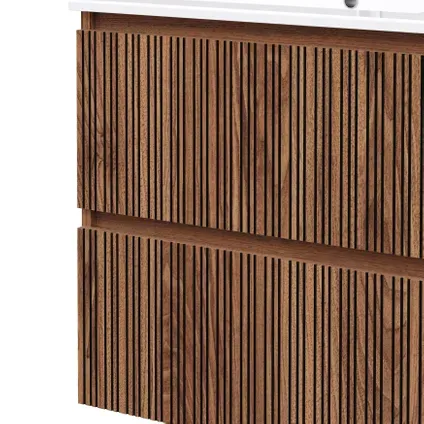 Asime Wastafelonderkast 61cm - Eiken Walnoot Gelakt - Met 2 Lades - 61x68x47cm, foto 5