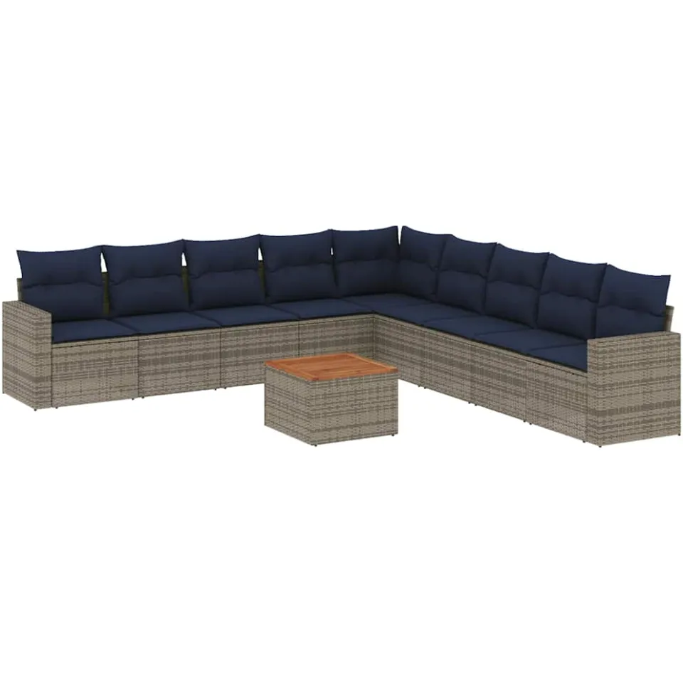 vidaXL 10-delige Loungeset met kussens poly rattan grijs, foto 3